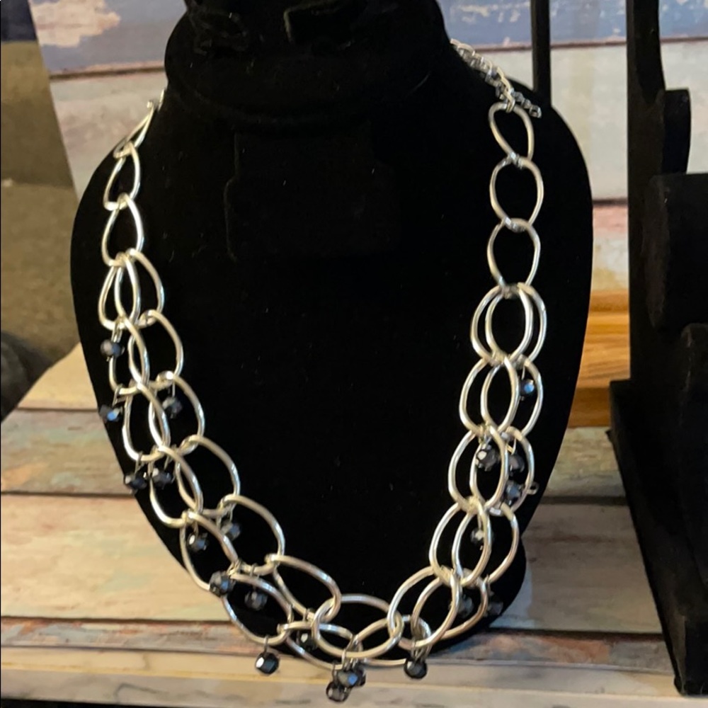 Costume jewelry silver colored hoop necklace